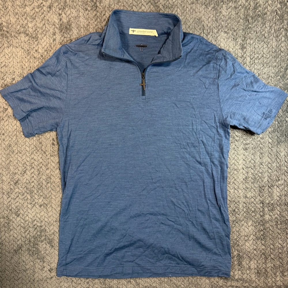 Untouched World New Zealand Size Large Blue Organic Merino Wool Quarter Zip Top